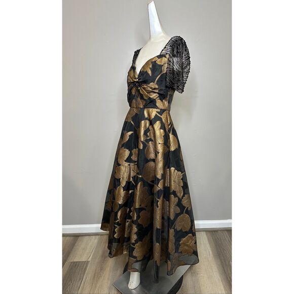 Theia Sonya Metallic Floral A-Line Dress US 2 $745 - Picture 9 of 16
